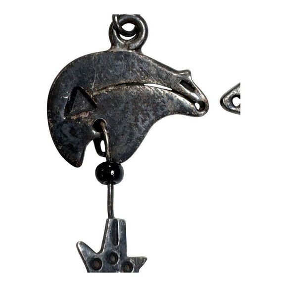 Vintage Sterling Silver Fetish Bear & Feather Dangle Earrings With Tribal Design - Picture 6 of 9